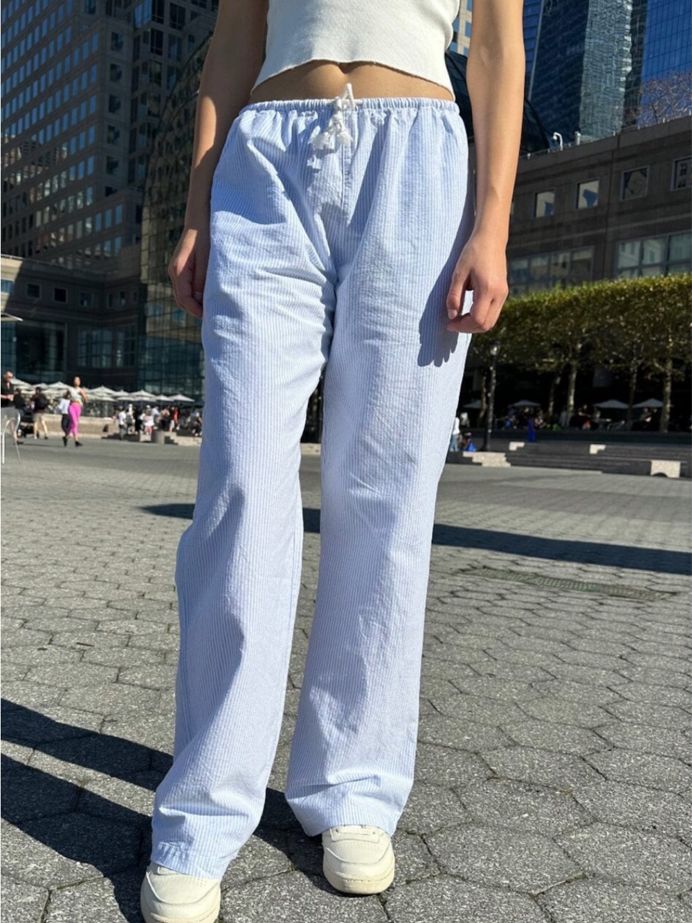 Brandy Melville Light Blue Striped Seersucker Pants - Picture 2 of 8